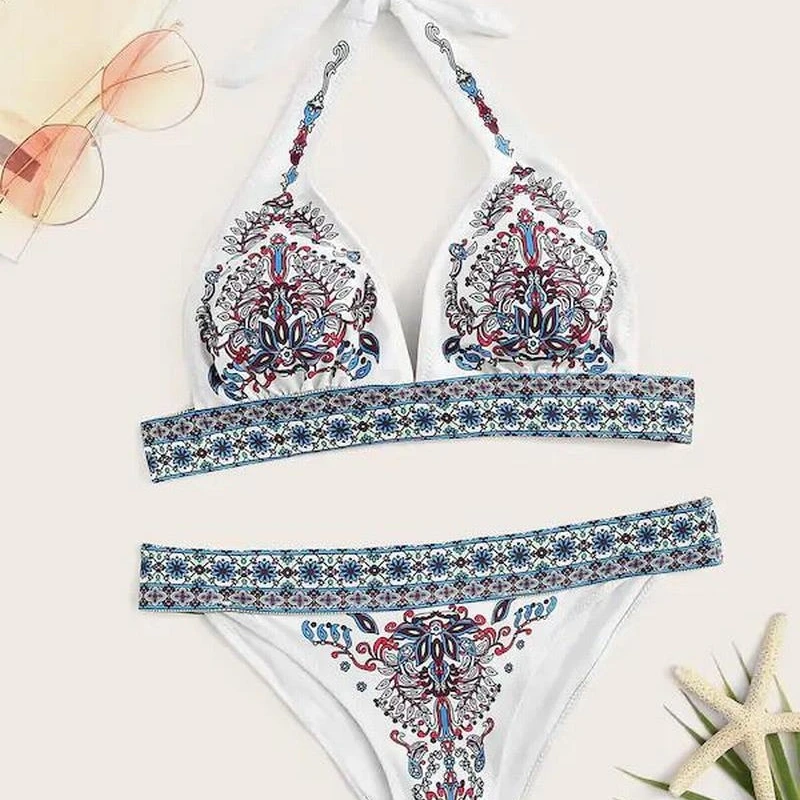 

Women's swimsuit sexy bikini ethnic print bandage