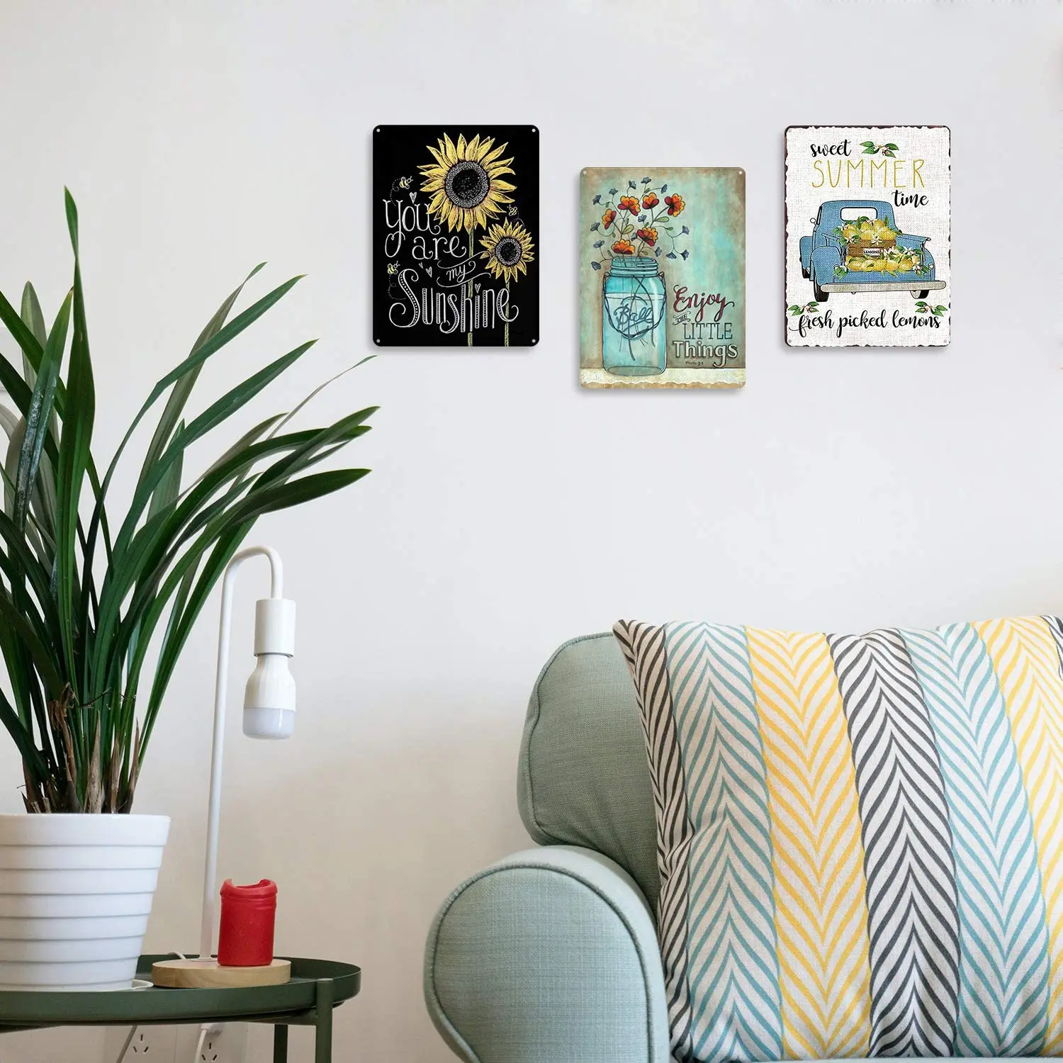 

Vintage Sunflower Tin Signs Blue Car Farmhouse Home Wall Decor Metal Signs 7.9x11.8 Inch