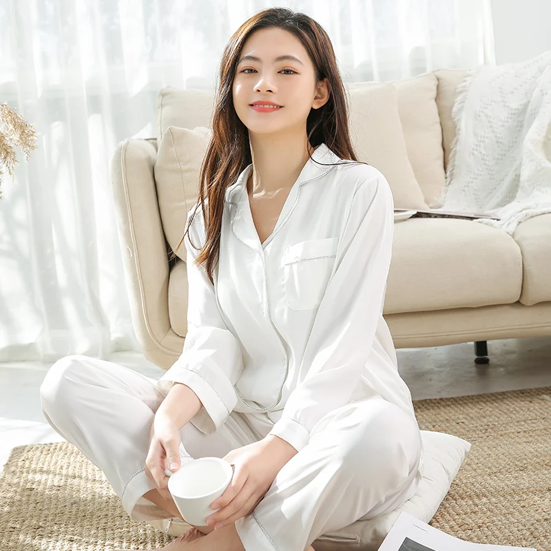 2021 New Ice Silk Pajamas Set for Women Spring&Summer Cool Pyjamas Suit Comfortable Sleepwear Lounge Home Clothes Female Pijamas