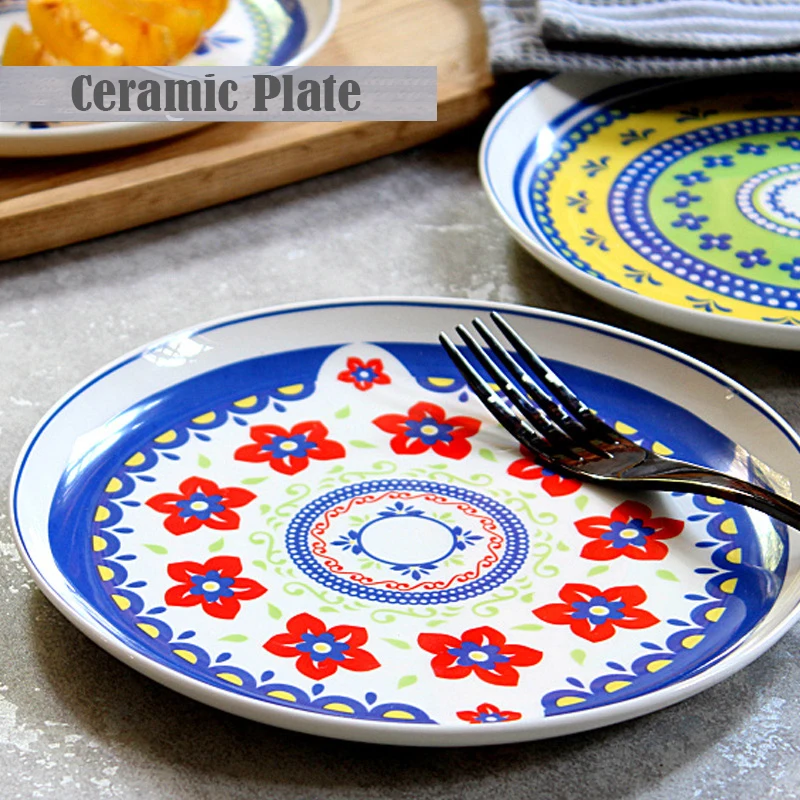 Керамическая тарелка 8 дюймов круглая креативная в этническом стиле бытовая