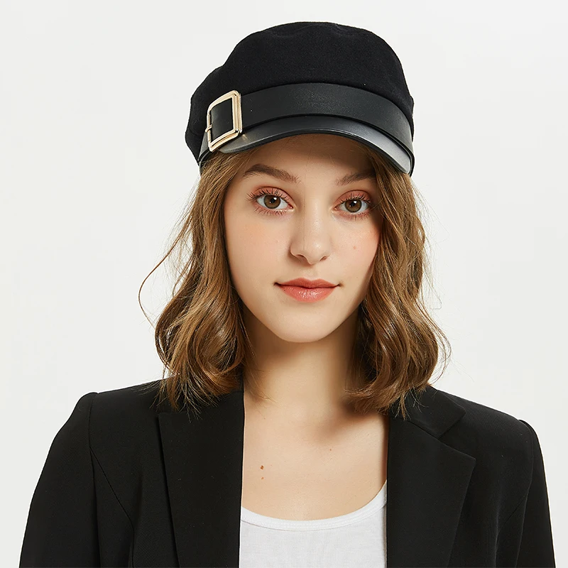 

[FEILEDIS]Military Hat Caps Winter Hats For Women Men Vintage Flat Top Militar Hat Black Beret Army Cap LR-07