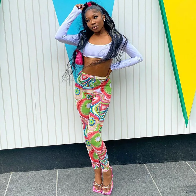 

Fashion Printed Multicolor Fitness Leggings Women Workout Sports Gym Biker Clothing Sexy High Waist Tight Stretch Pants