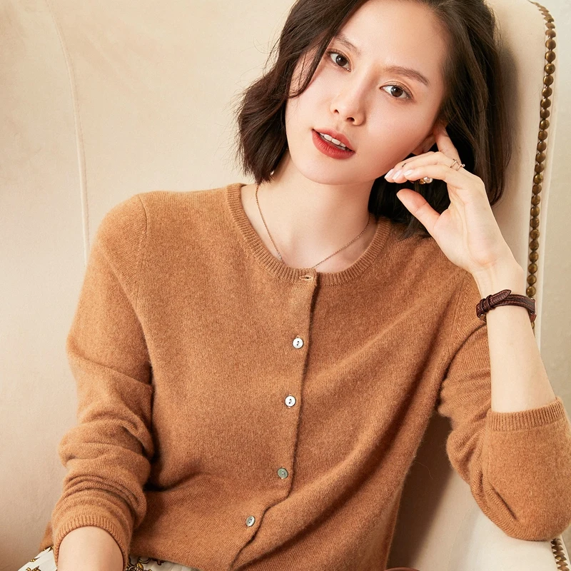 100% Cashmere Soft Cardigan Women 2021 Autumn New O-Neck Knitwear Korean Style Knit Tops Woman Clothes Girls Cardigan Sweater