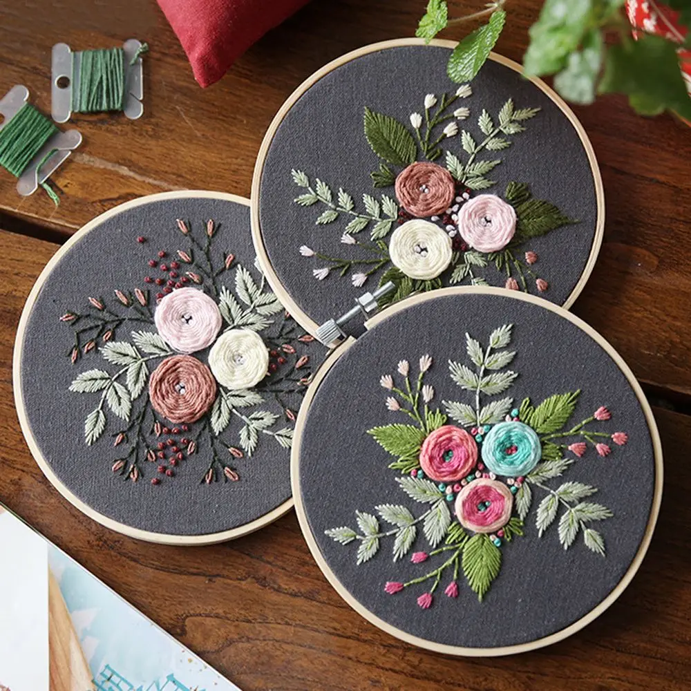 DIY Embroidery Flower Handwork Needlework for Beginner Cross Stitch Kit Ribbon Painting Hoop Home Decoration | Дом и сад
