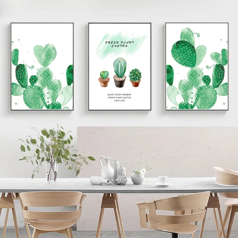 

2020 Popular Printed Watercolor Painting Green Succulent Plant Cactus Abstract Home Elegant Frameless Printing Decorative Poster