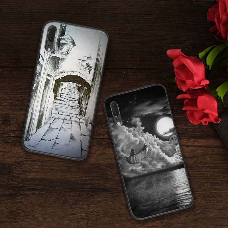Эскиз пейзаж Мягкие силиконовые чехлы для телефонов huawei P10 P20 2019 P8 P9 Mini P30 LITE P Smart Z