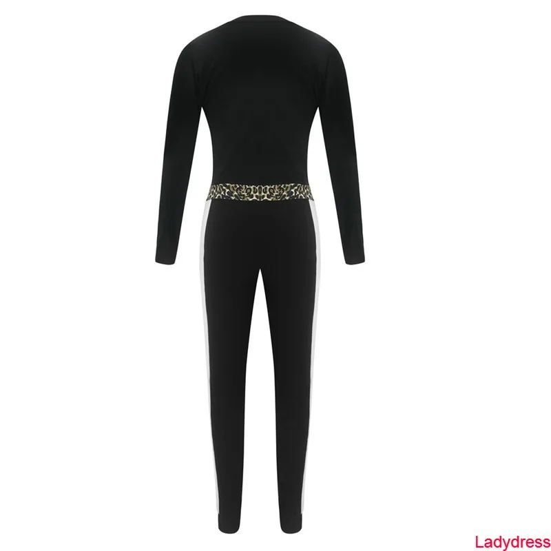 

2020 new Pocket Leopard Casual Jumpsuits Woman Patchwork Long Sleeve Streetwear Autumn Black Slim Jumpsuits Deep V Neck Women 's
