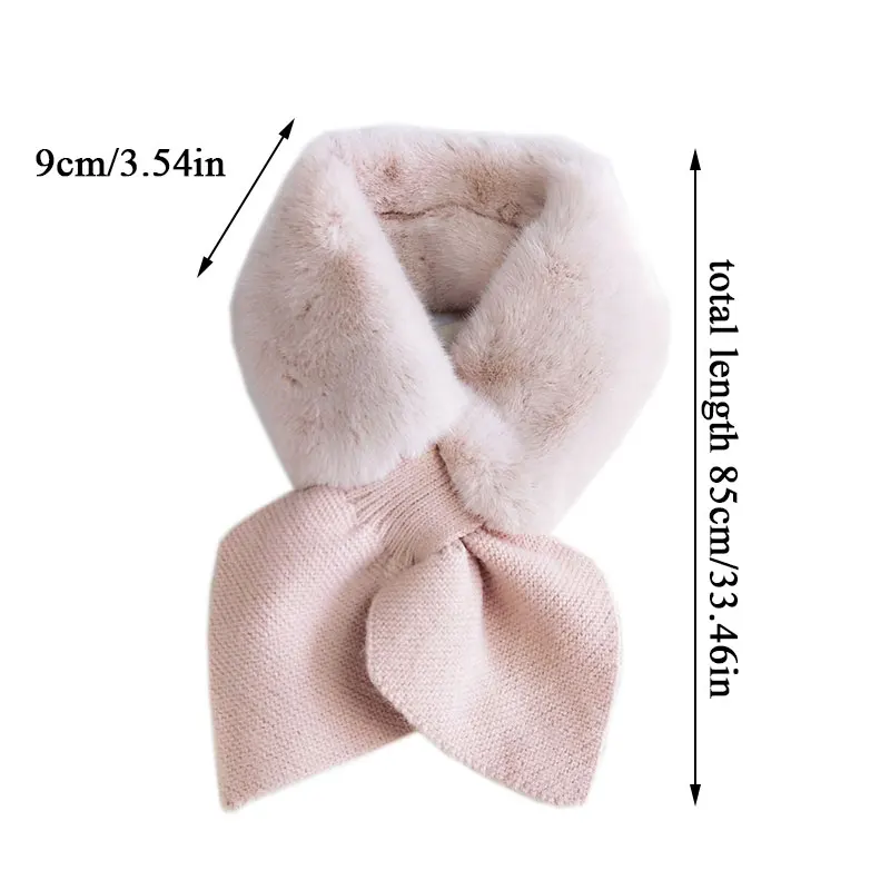 

Faux Fur Collar Neck Warmer Plush Scarf Peach Heart Cross Scarves Long Skinny Korean Style Knitting Wool Scarf Solid Color