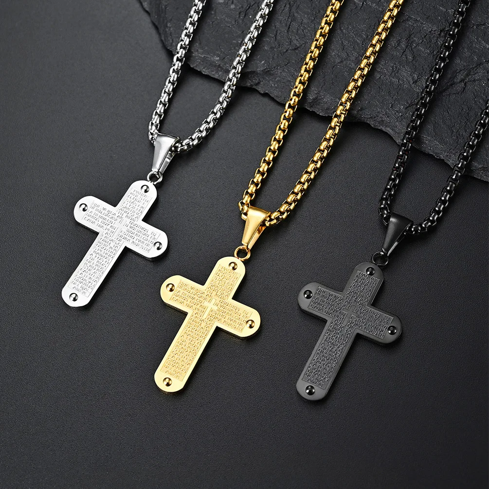 

Stainless Steel Man Women Necklaces Pendants Chain 18k Gold Bible Cross For Husband Girlfriend Jewelry Creativity Gift Wholesale