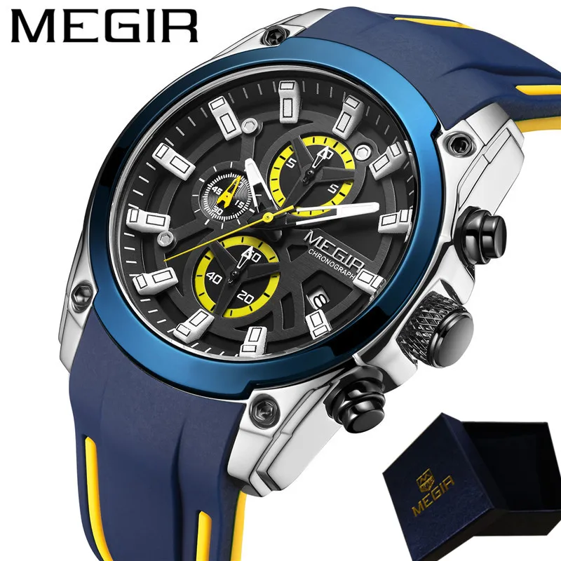 Мужские наручные часы MEGIR армейские с 3D циферблатом и силиконовым ремешком