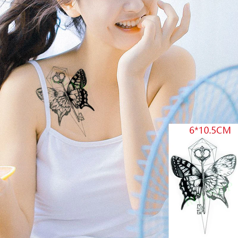 

Водостойкая Временная тату-наклейка, Бабочка, ключ, треугольник, боди-арт, флеш-тату, искусственная татуировка для женщин и мужчин