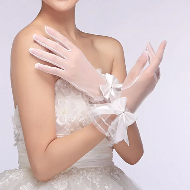 Летние Элегантные Перчатки с бантиком свадебные перчатки на запястье прозрачные