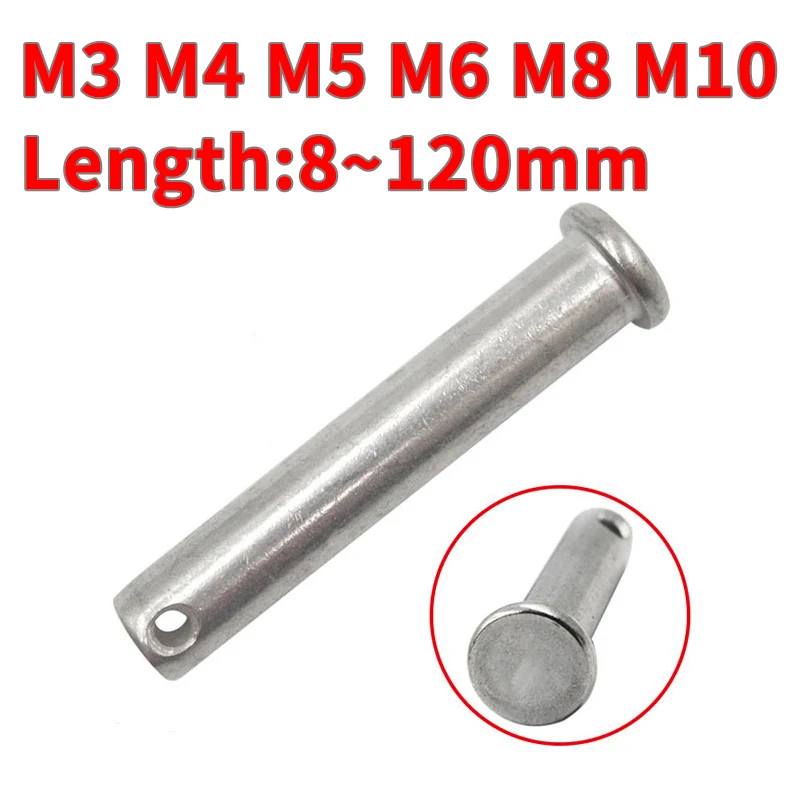 M3 M4 M5 M6 M8 M10 Clevis Pins A2 304 Stainless Steel For R-Clips Split Pins 