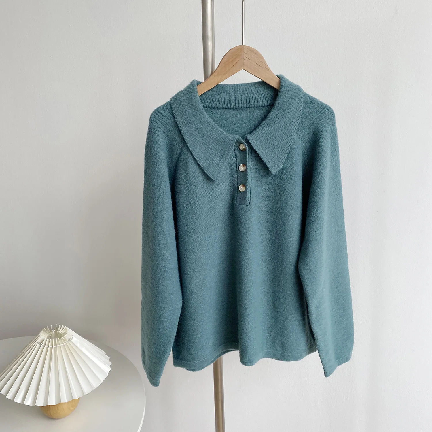 

Lapel Knitted Sweater Women's New Autumn Winter Solid Color Loose-Fit Sweater Pullover