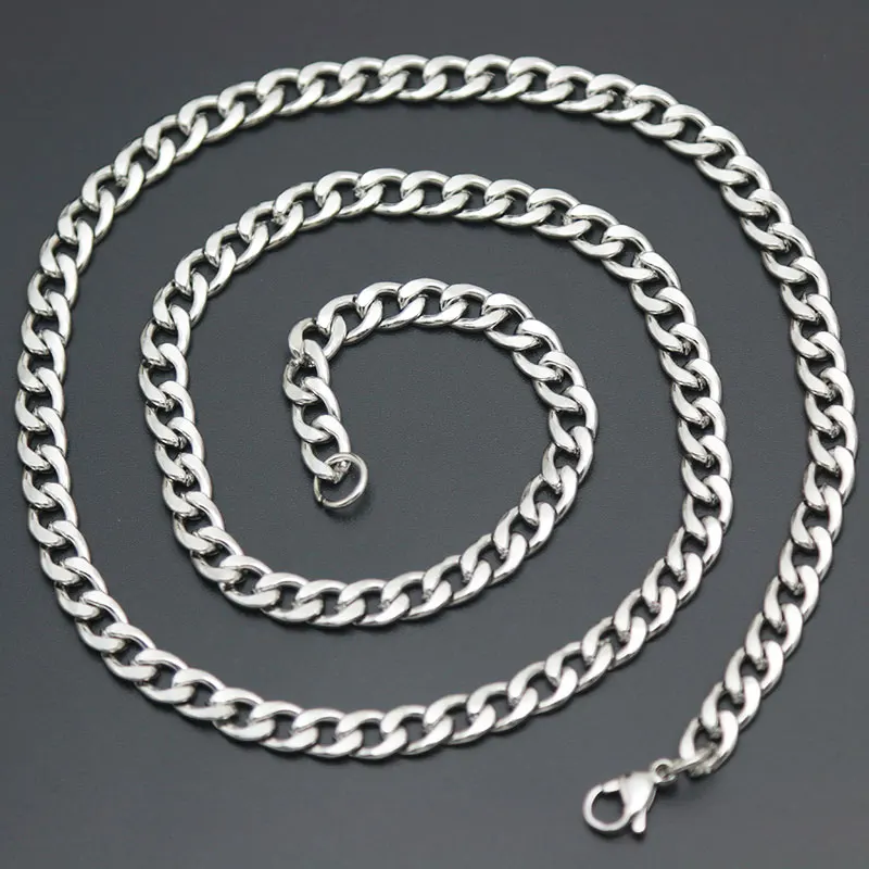 Серебряная Золотая цепочка Мужская титановая нержавеющая сталь Figaro Плоская