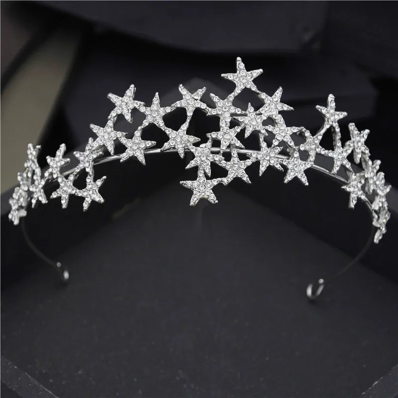 

Fashion Rhinestone Star Tiaras Royal Queen Headbands Wedding Crown Hair Jewelry Prom Party Head Ornaments