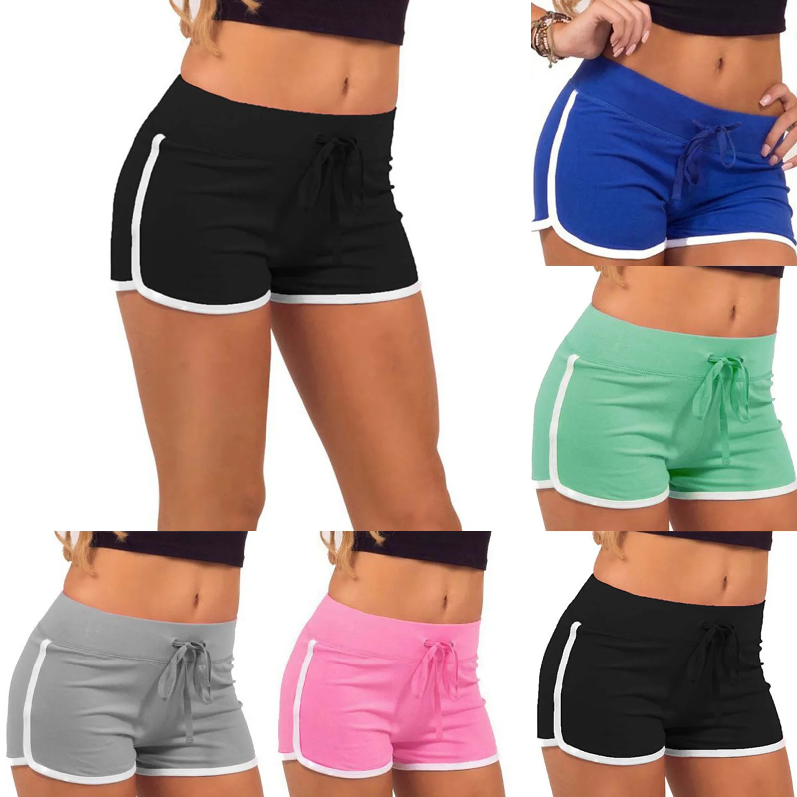 

2021 Summer Leisure Women Shorts Contrast Binding Side Split Elastic Waist Loose Casual Shorts Yo-Ga Short Feminino
