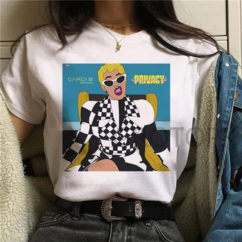 Cardi B Футболка женская 2019 новый корейский Стиль кардиган белая Модная стильная