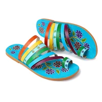 soft woman slippers sandals summer shoes woman retro sandals vintage bohemian breathable comfortable genuine leather printing