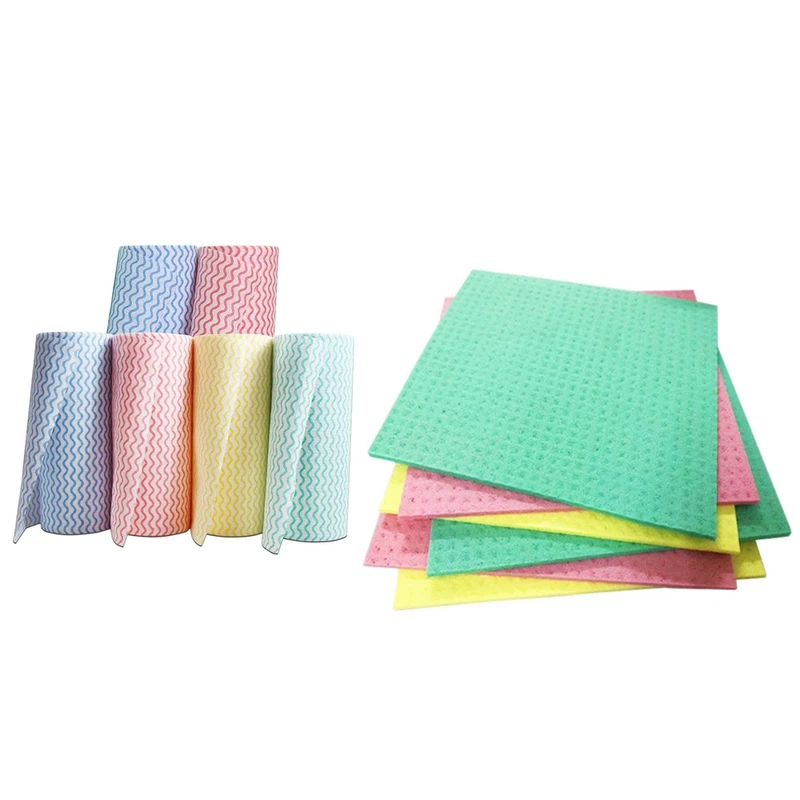 

6 Roll Disposable Dish Cloths Cleaning Towel Kitchen Rag & 9Pcs Reusable Cleaning Fiber Cloth Dishcloth