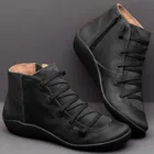 Женские кожаные ботинки со шнуровкой, повседневные ботильоны на плоской подошве с круглым носком и боковой молнией, полусапожки в стиле ретро, 2021