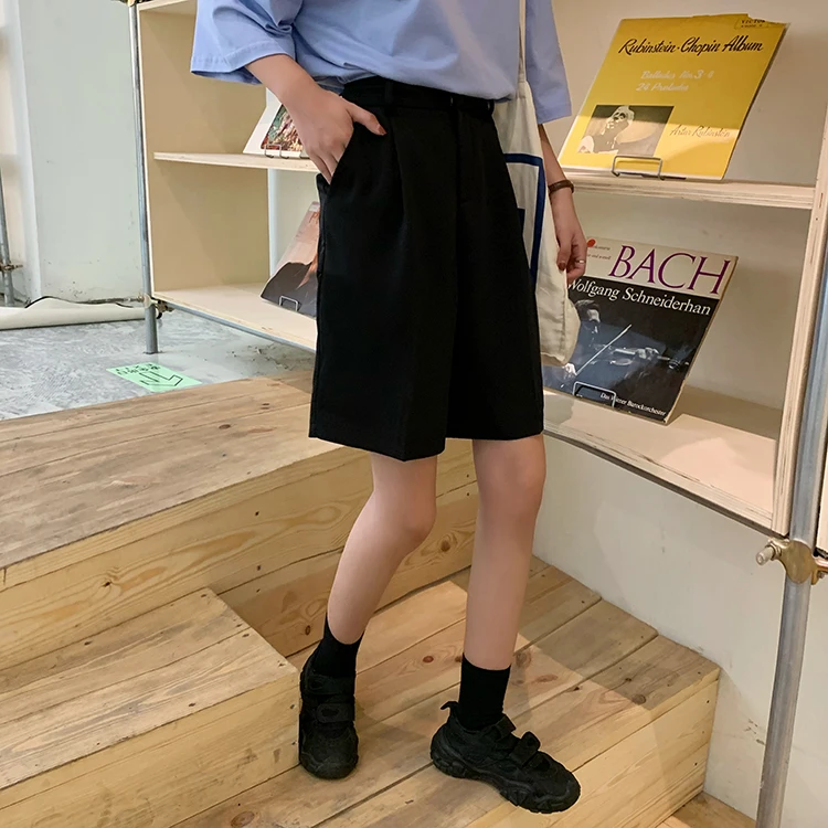 

Flectit Bermuda Shorts Women's High Waist Side Pocket Pleated Bermudas Student Girl Ladies Casual Outfits