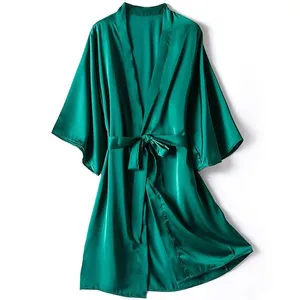 Kimono Bathrobe Gown Female Robe Set Satin Sleepwear Casual Nightgown Bridal Wedding Gift Sexy Night in Pakistan