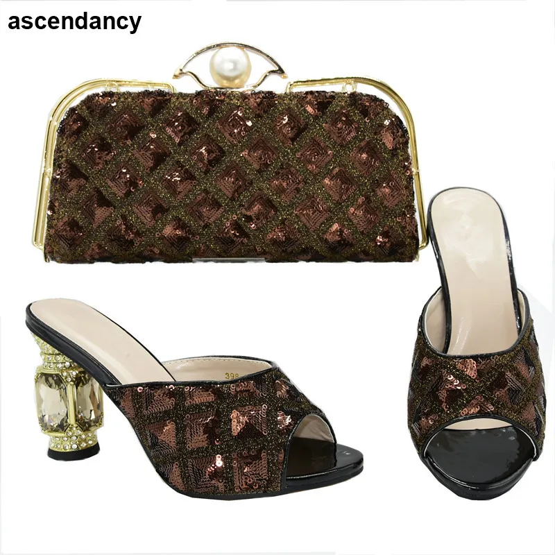 Украшенные аппликацией нигерийская обувь и подходящие сумки оптом 2020 Свадебная