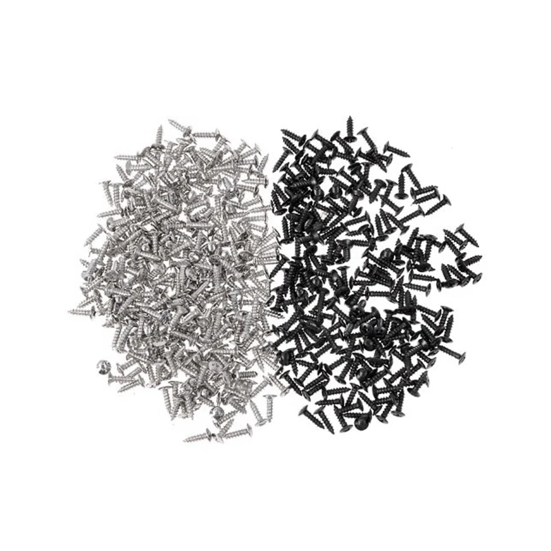 

200 Piece Bass And Guitar Pickguard Mounting Screws Scratch Plate, Silver And Black