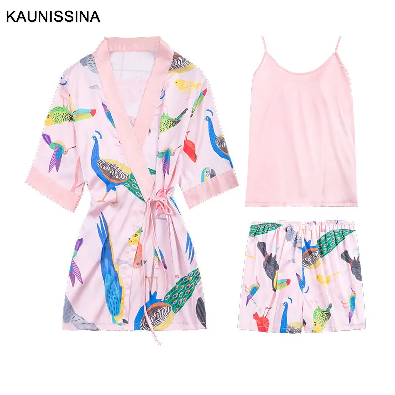 

Short Pajama and Robe Set Women Lounge Sleepwear Bathrobe Pajamas Suit Female Summer Nightwear Soft Homewear Clothes 3PCS Sets
