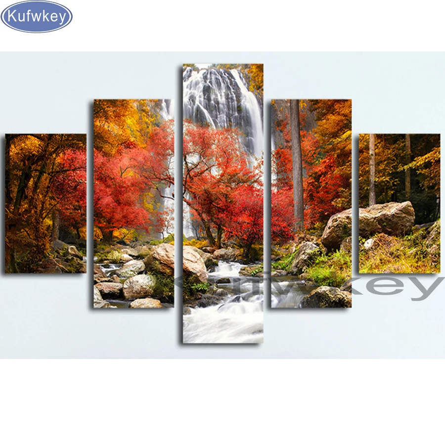 5 шт. 5d diy алмазная живопись природа лес водопад подарок номер декоративная