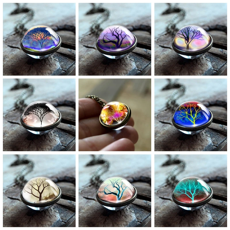 The Tree of Life Art ожерелье модный двойной боковый стеклянный шар подвеска бронзовая