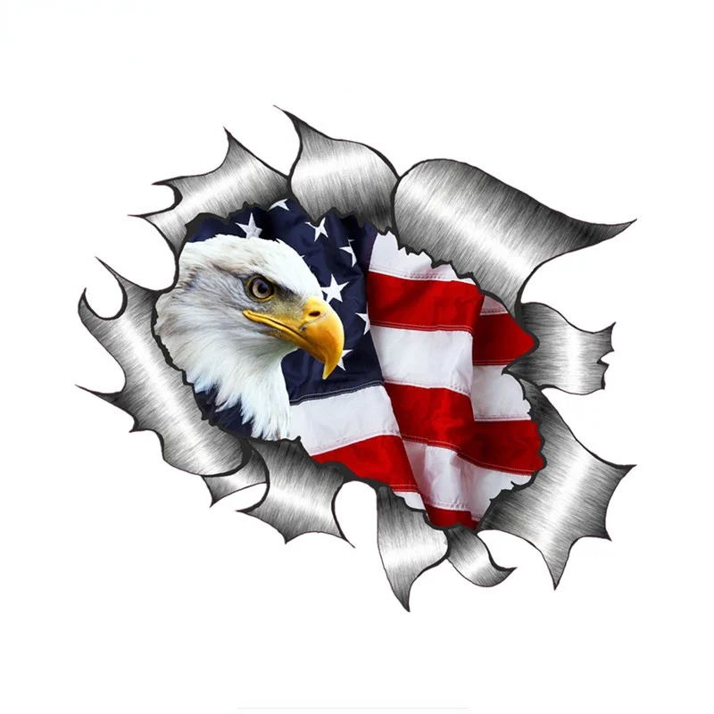 

Ripped Torn Metal Design with American Bald Eagle Us Flag Motif External Vinyl Water Proof Car Sticker Car Styling Decoration