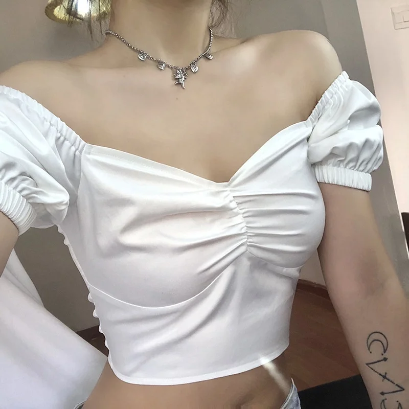 

Летняя женская новая футболка с коротким рукавом и квадратным вырезом