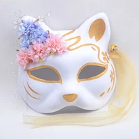 japanese kimono fox cat mask hand painted anime cherry blossom golden silk bell cosplay