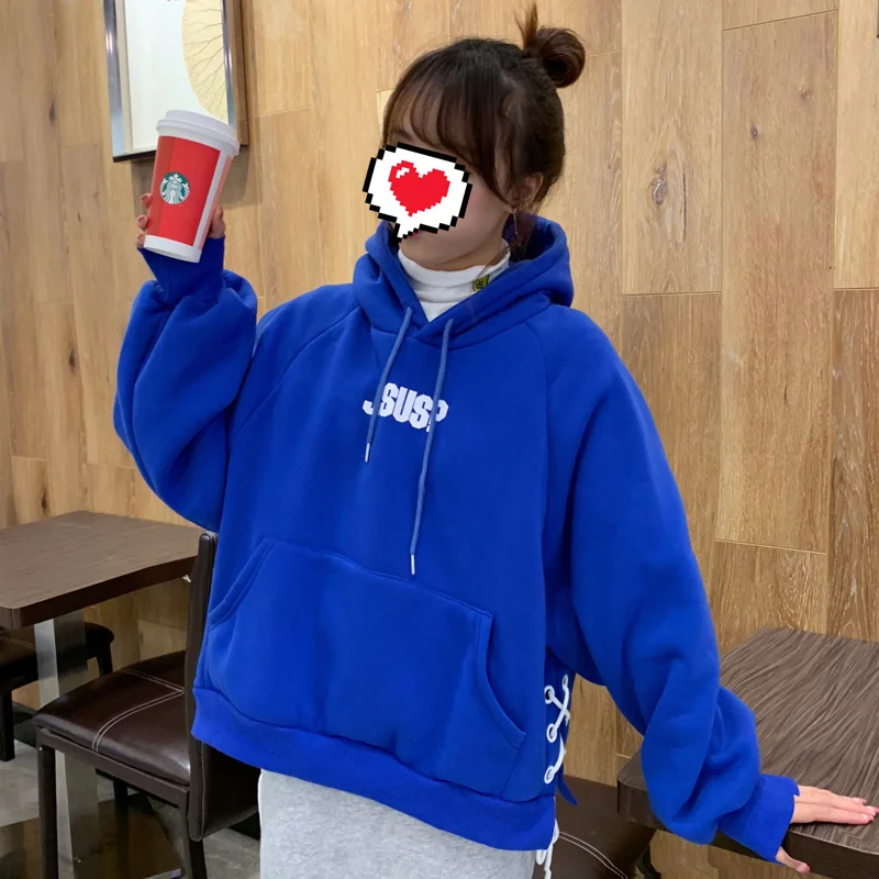 Свитер женский зимний стиль свободный Студенческая утепленная куртка с флисовой