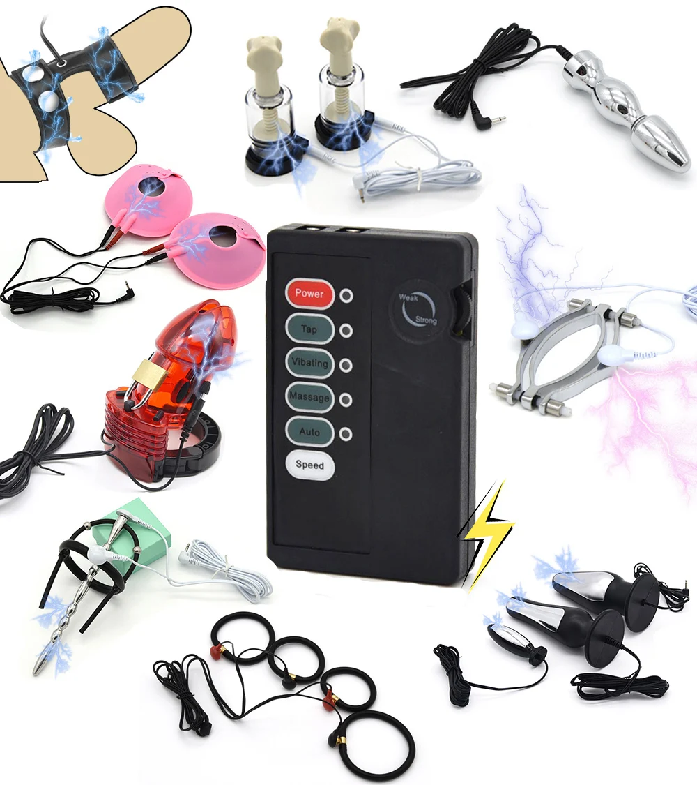 Электрический шок Анальный телефон клетка для пениса кольцо соска зажим на