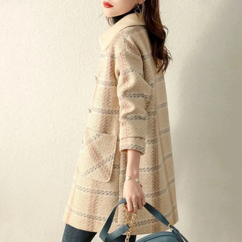 Fashion Woolen Women Jacket Autumn Winter New Mid Long Female Coat Korean Version Loose Warm Cloth Overcoat R1564 | Женская одежда