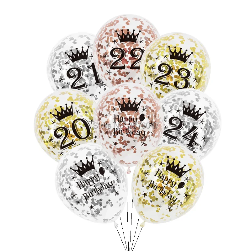 

6pcs 20 21 22 23 24 balloons rose gold silver 20th 21st 22nd 23rd 24th birthday party decorations confetti anniversary balloon