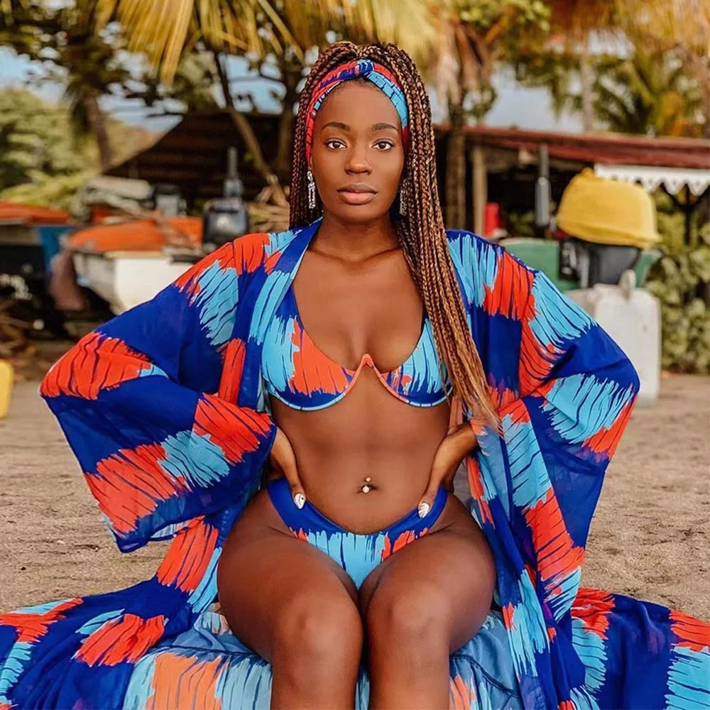 

Sexy Swimwear 3 Piece Bikini Sets Summer Outfits for Women Bra Top and Beach Shorts and Long Sleeve Cover Up Vacation Tracksuit