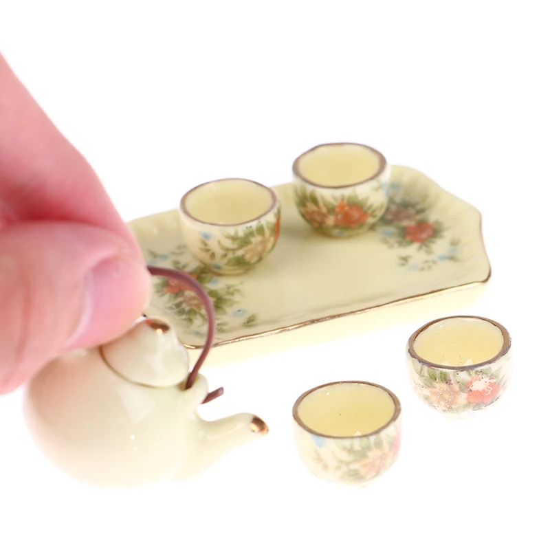 

6pcs/set Miniature Tea Cup Set Flower Tableware Kitchen Dollhouse Furniture Toys For Children Tea Cups Dollhouse
