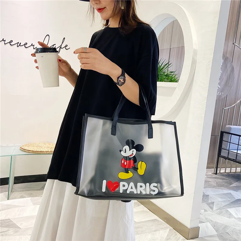 

Disney Mickey Lady Fashion Portable Picture-in-One Bag Large Capacity Transparent Jelly Beach Bag Girls Shoulder Big Bag