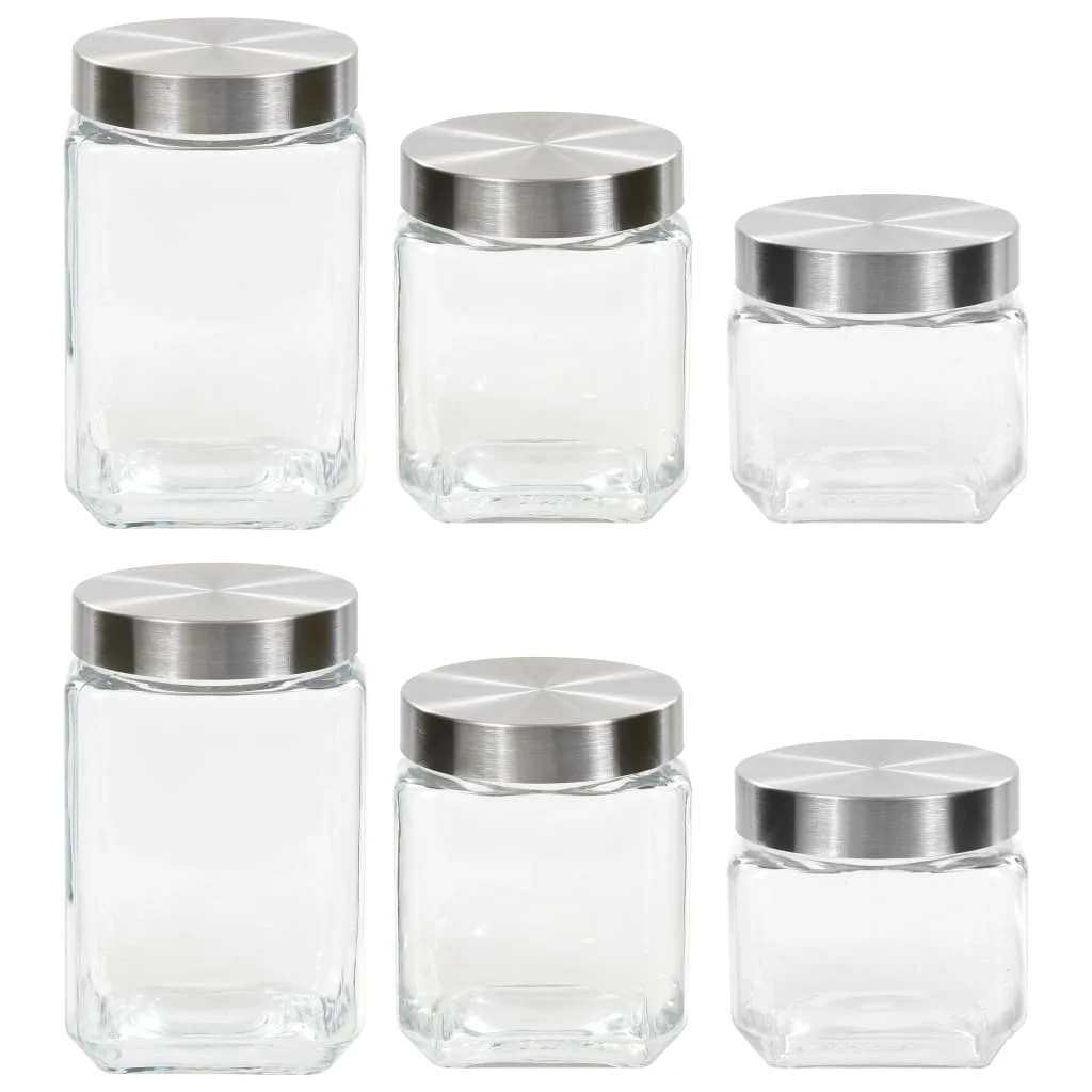 

Kitchen Glass Bottle Storage Jars Salt Sugar Coffee with Sliver Lid Food Container 6 Pcs 800/1200/1700 ML
