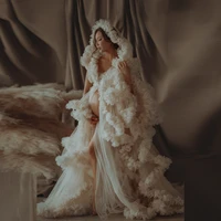 luxury bridal tulle robes custom made long sheer women tulle maternity dressing gowns dresses ruffled tulle dress
