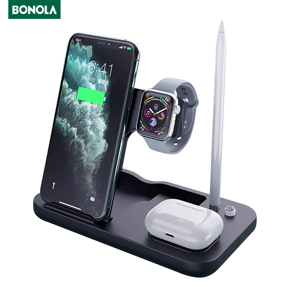 Беспроводное складное зарядное устройство BONOLA 4 в 1 для iPhone 12/11pro airpods iwatch5/4 15