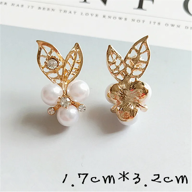 

10 pcs/lot Christmas Gold Flower Rhinestones Buttons Pearl Button Wedding Decoration Diy Alloy Diamond Crystal Bow Accessories