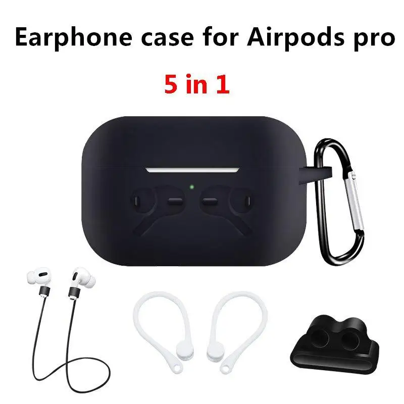 Чехол 5-в-1 для наушников Airpods Pro мягкий силиконовый чехол с полным покрытием