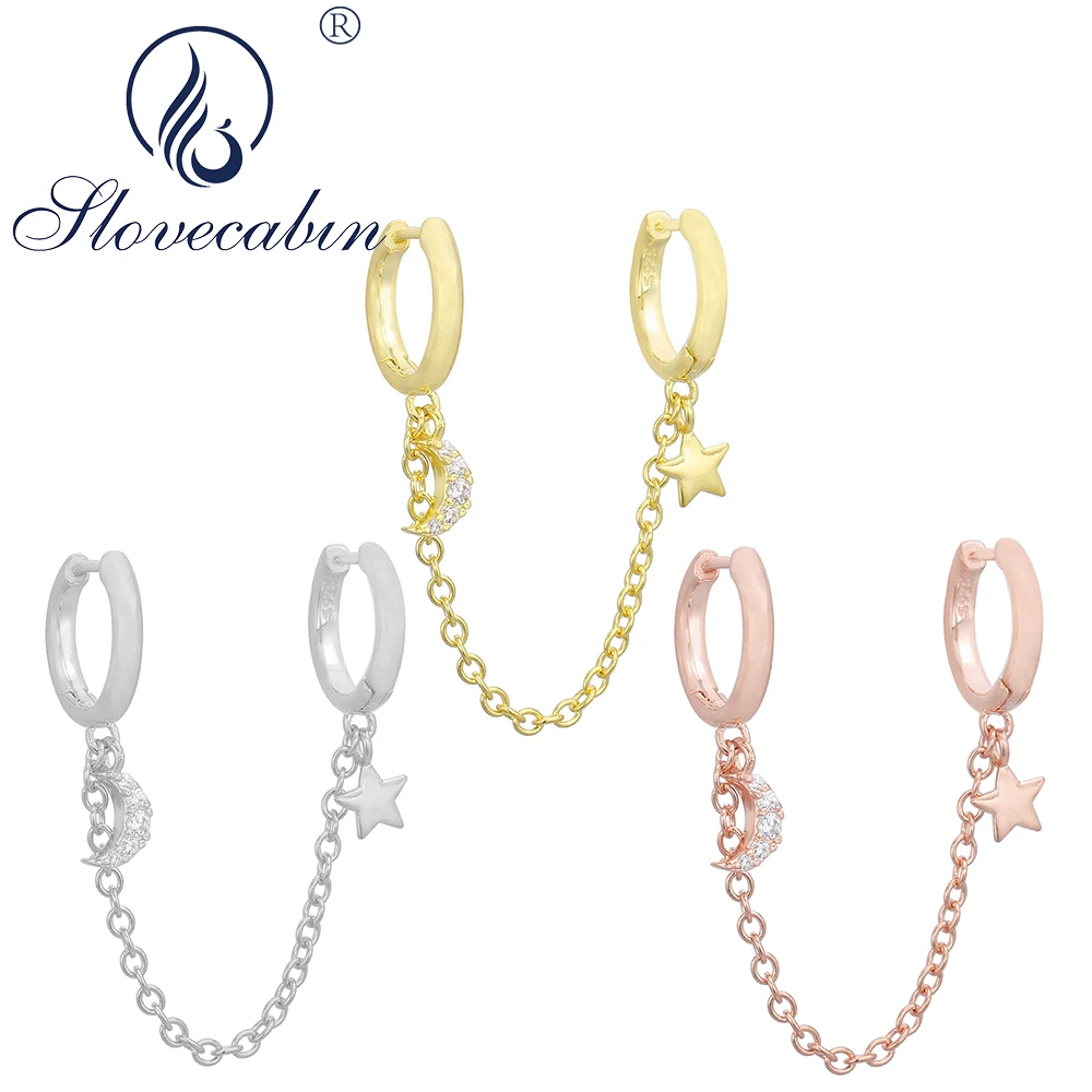 

Женские серьги-кольца в виде Луны и звезды, из серебра 925 пробы