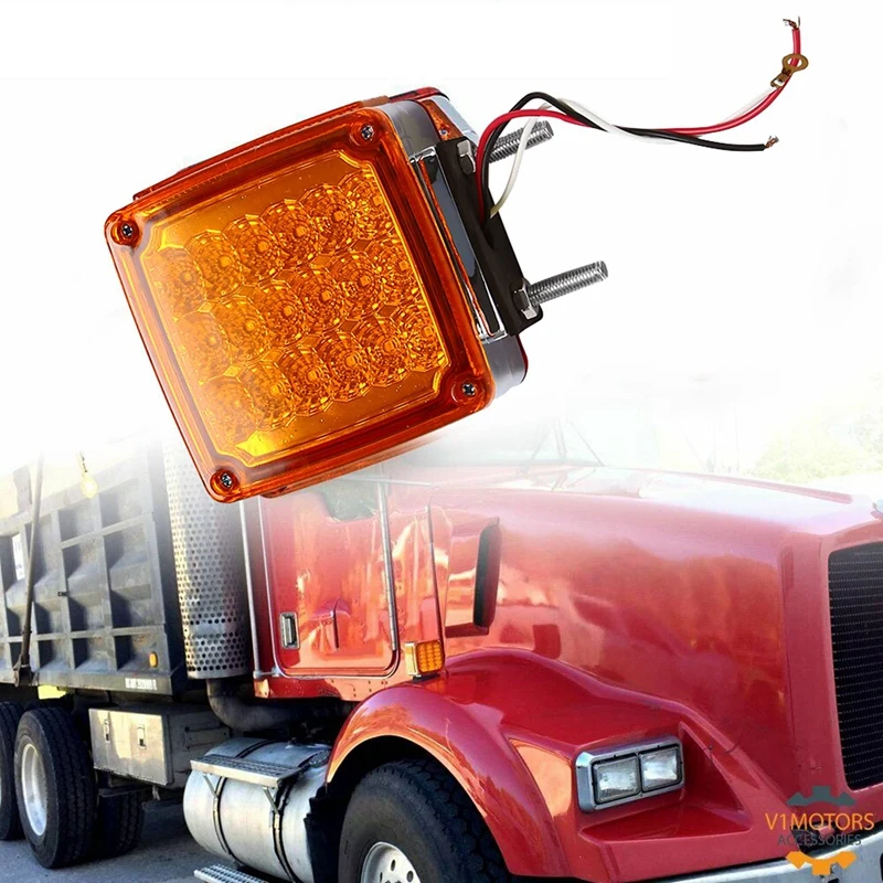 

NEW-Square LED Double Face Pedestal Stop Turn Tail Light Side Marker Light with Side Reflector Truck Trailer Amber Universal