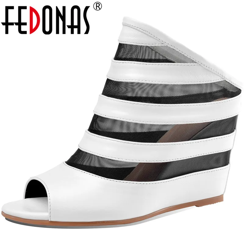 FEDONAS/босоножки из натуральной кожи для девочек Туфли лодочки на высоком каблуке с